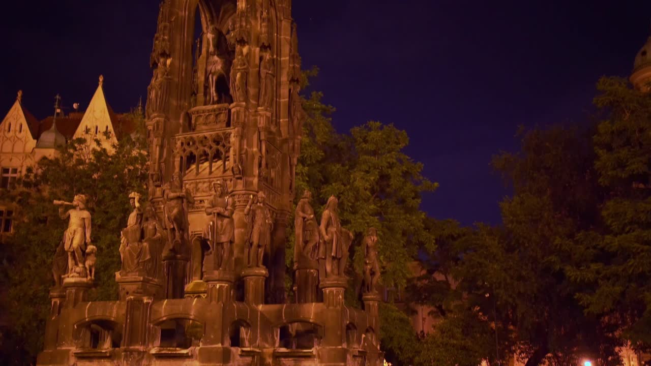 historic monument in gothic style in Prague, Czech Republic, at night