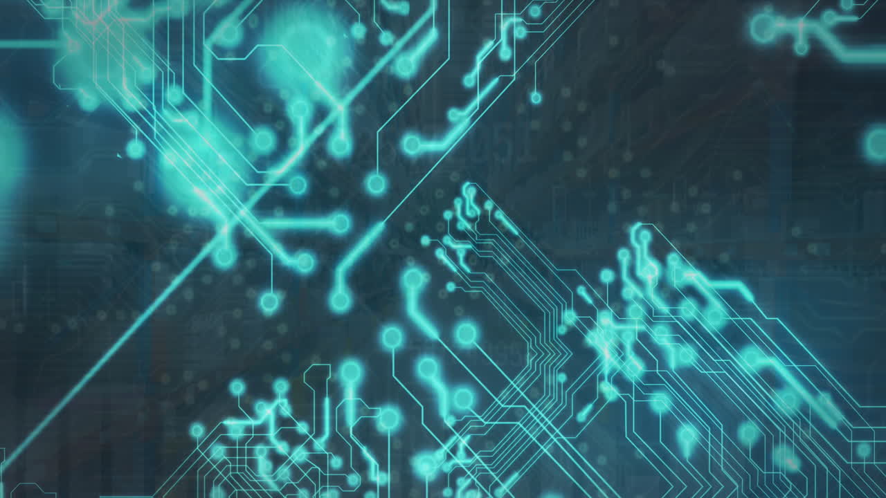 반이는 초록색 마이크로프로세서 연결의 애니메이션을 통계 데이터 처리에 대비합니다.