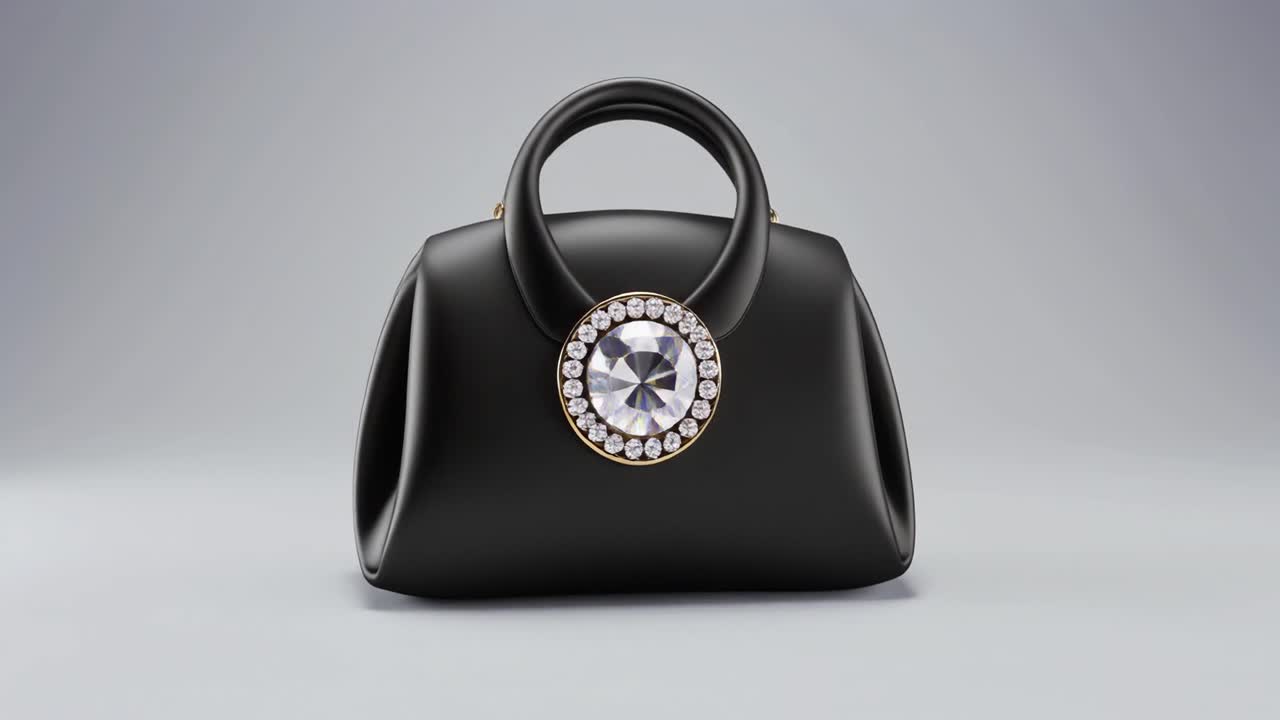 Elegante borsa nera con decorazioni di diamanti scintillanti in rotazione