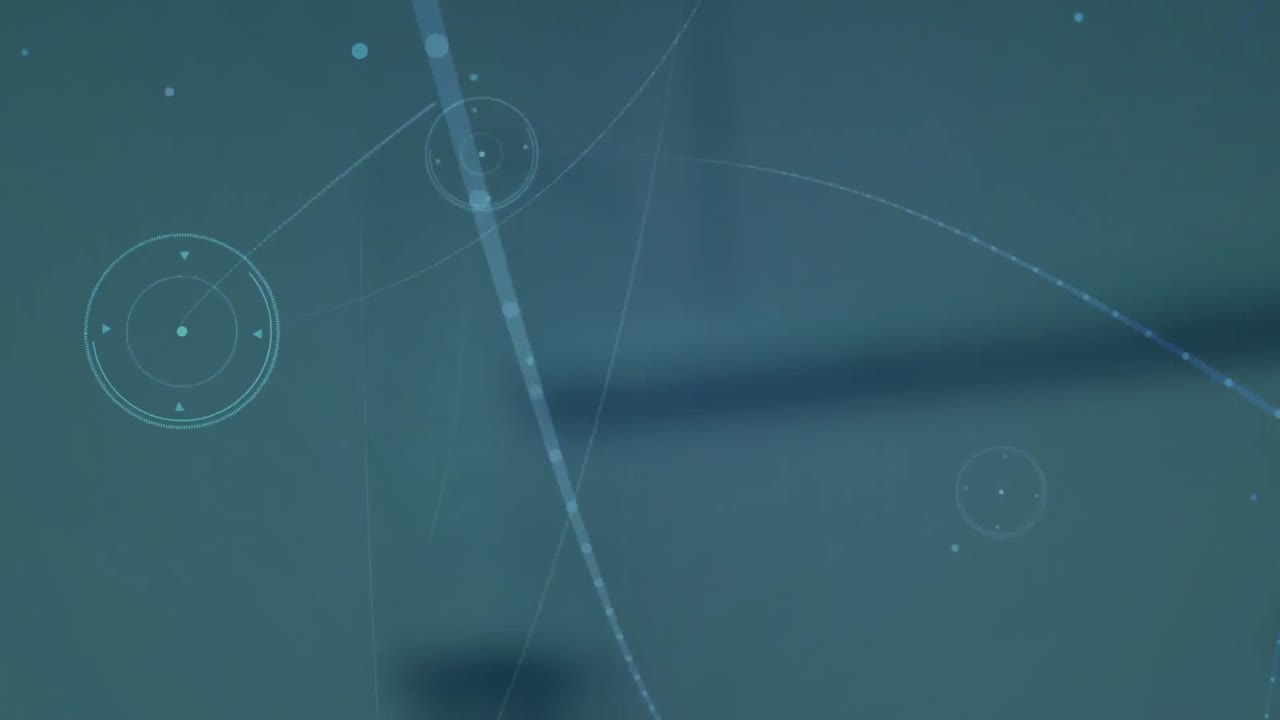 파란색 배경에 빛나는 반점이 있는 연결 네트워크의 애니메이션