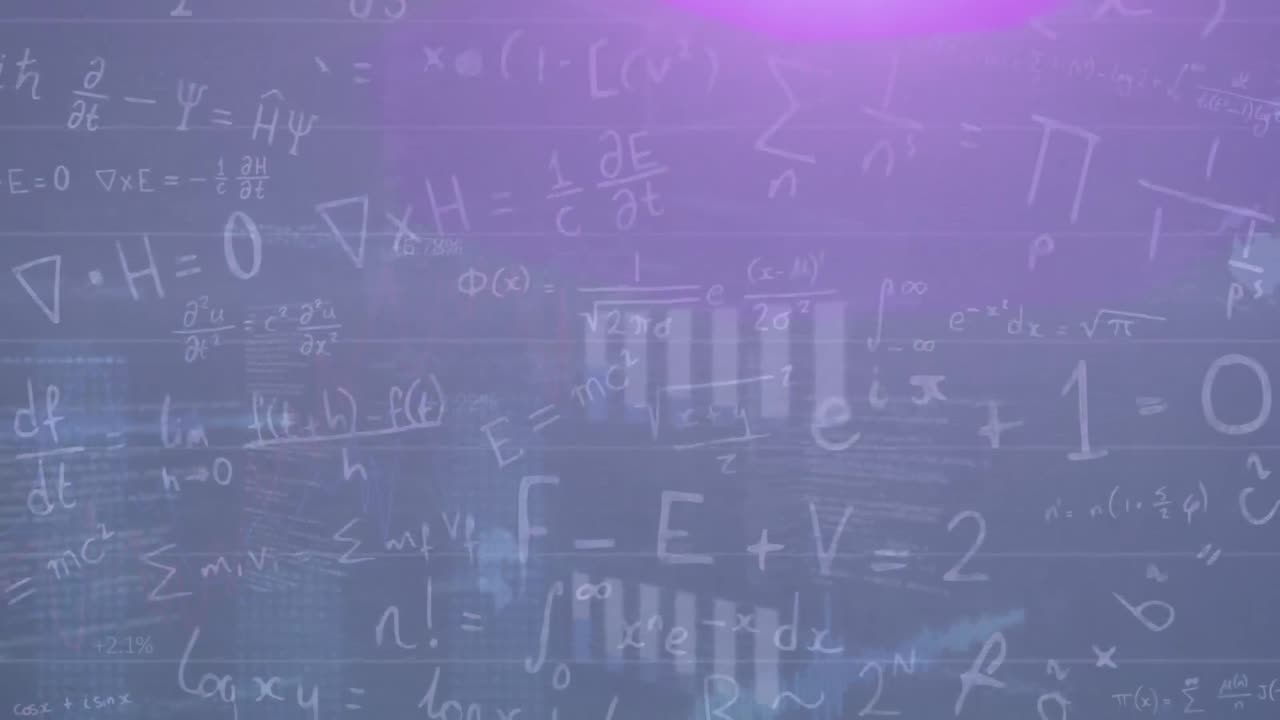 Animation of mathematical equations over blue background