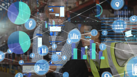 Animation-of-network-of-connections-over-two-diverse-warehouse-workers