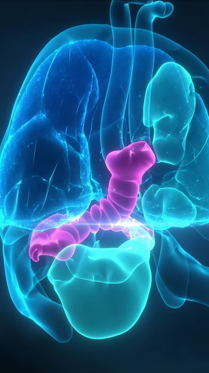Vertical video: Rotation revealing magenta pancreas over cyan organ in rendering to show alignment