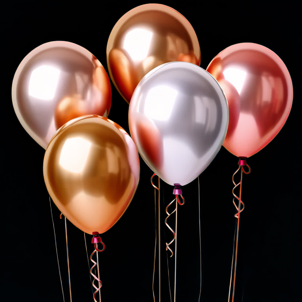 Sovrapposizione animata di palloncini metallizzati colorati fluttuanti, video 4K trasparente, canale alfa, ProRes