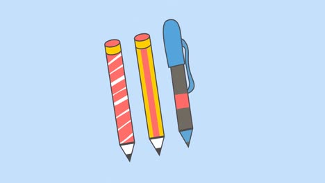 Animation-of-school-items-icons-moving-on-blue-background