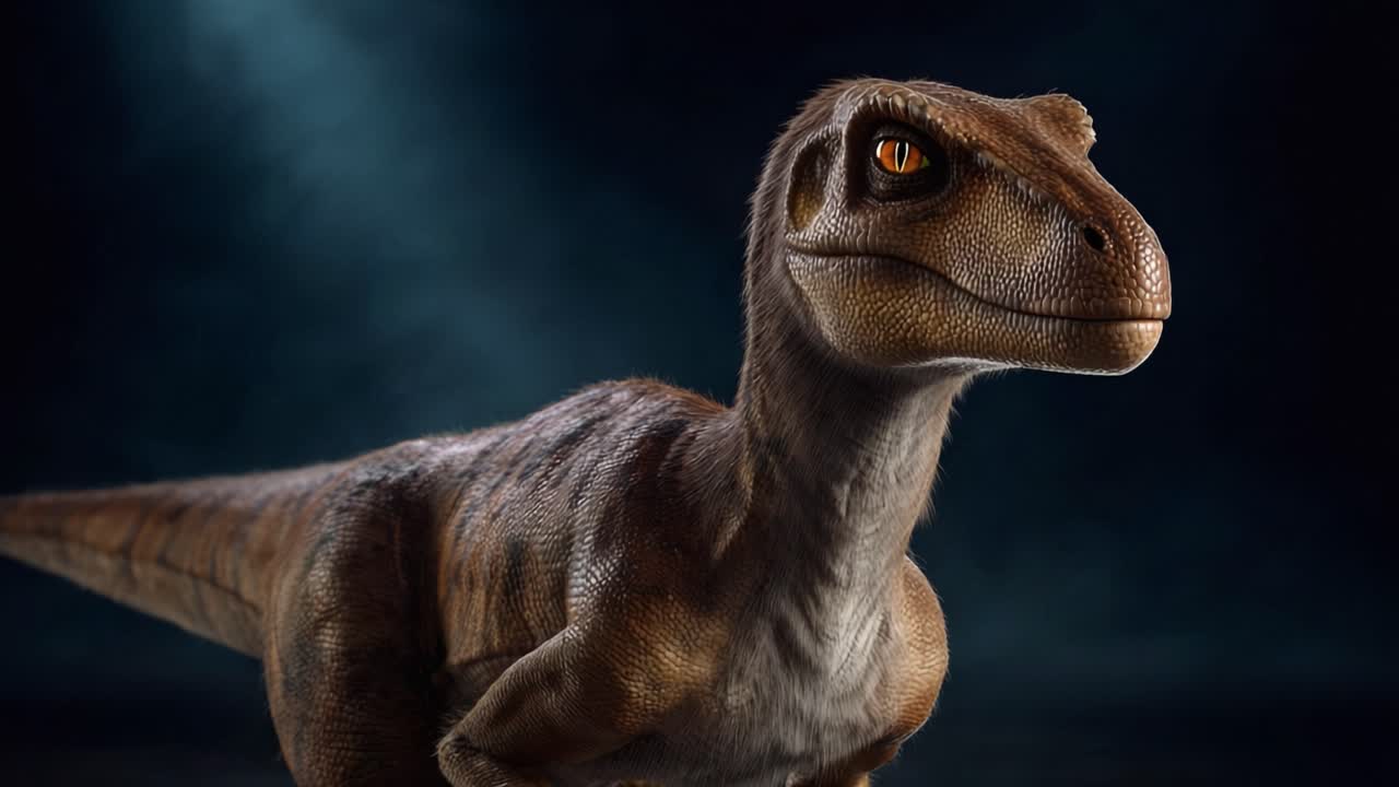 Una rappresentazione realistica di un dinosauro, che mostra un velociraptor con dettagli intricati e caratteristiche realistiche, incarnando la bellezza preistorica in una posa accattivante.