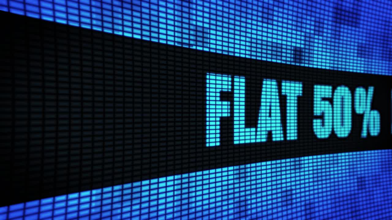 50% OFF displayed on an LED screen