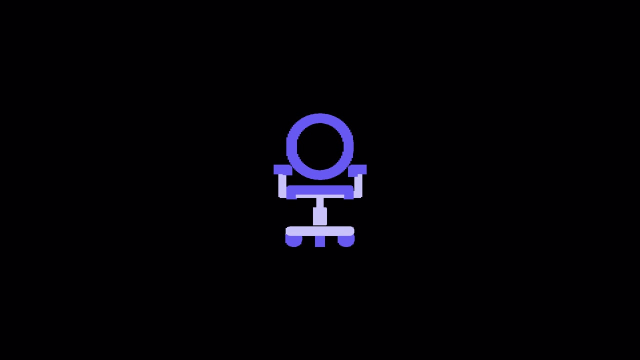 Icono animado minimalista de silla de oficina sobre fondo negro