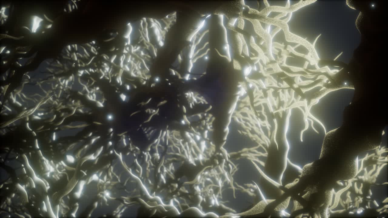 viaje a través de una red de células neuronales dentro del cerebro