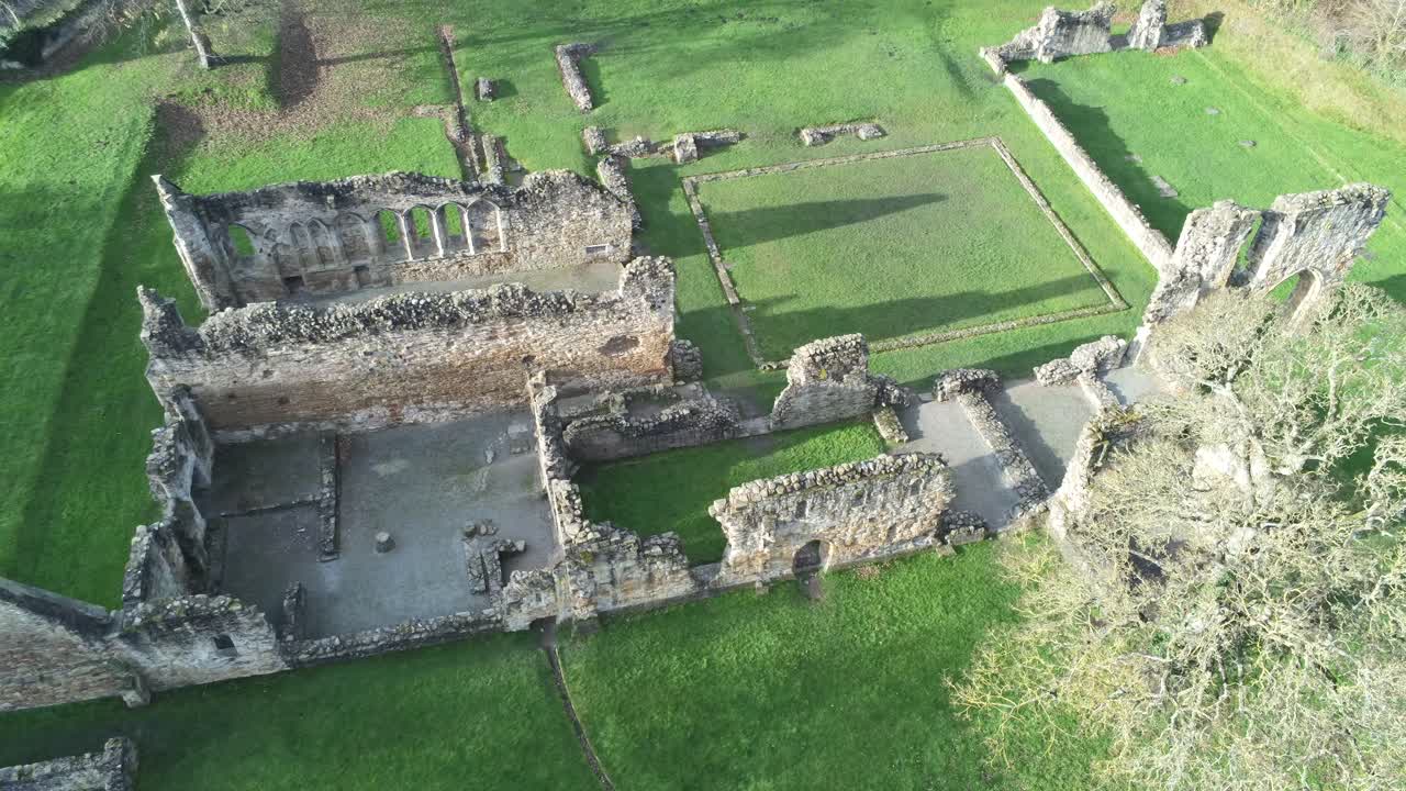 basingwerk 수도원 랜드마크 중세 버려진 웨일스어 유적 조감도 조감도 아래로 기울이기