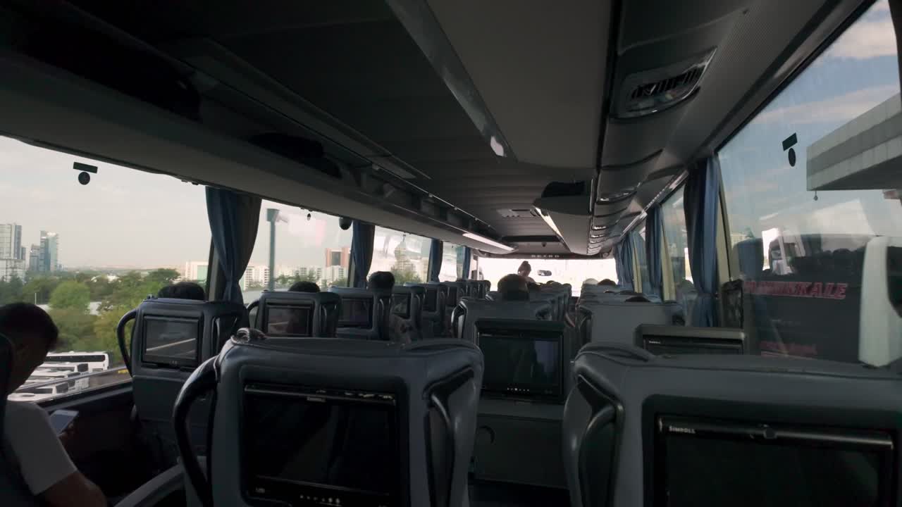 A quiet interior shot of the bus during the journey from Ankara to Konya, with passengers settling in for the ride.