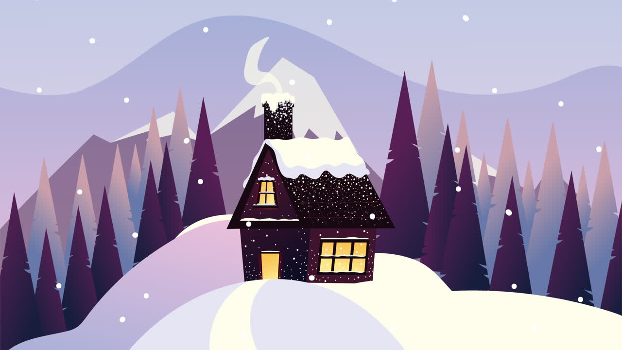 hermosa casa de madera en la escena del bosque de paisaje nevado