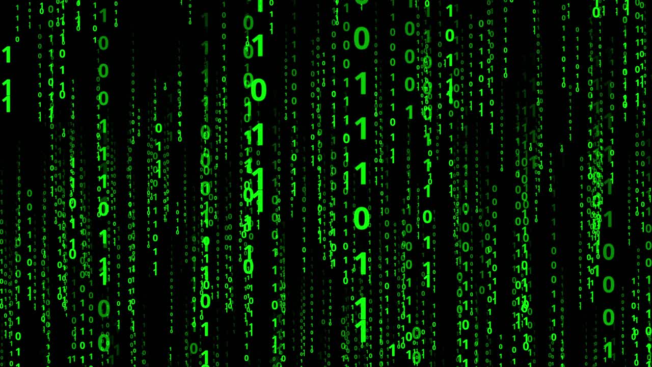 Binary code strings. Matrix style backdrop in green