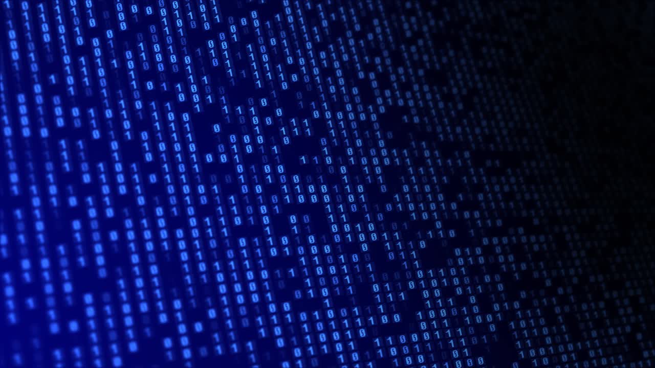 Digital binary code processing on screen background loop animation data scientific digital
