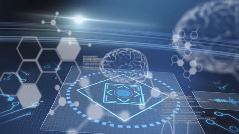 animación de cerebros humanos y procesamiento de datos médicos en pantallas