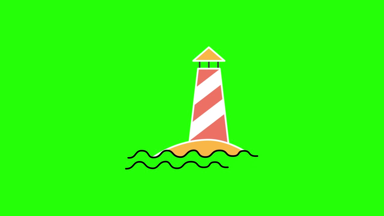 녹색 배경의 해안가에서 만화 등대 4k 비디오.
