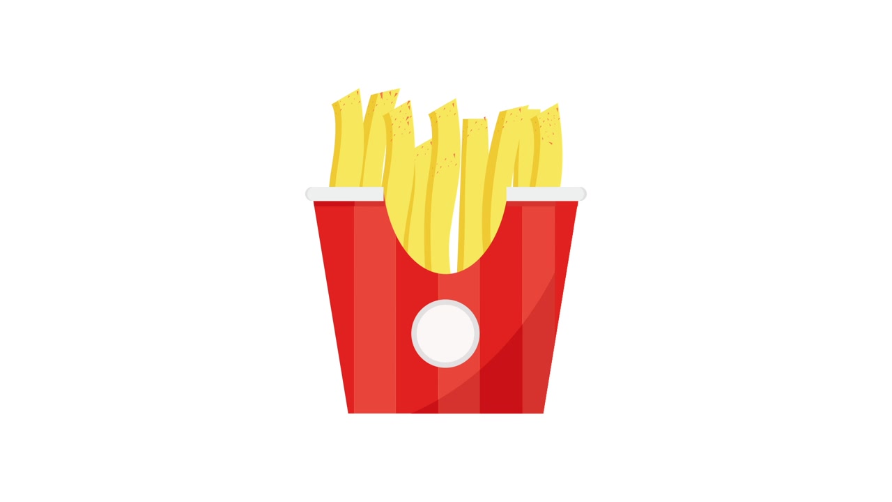 Animated French Fries Appearing in a Red Striped Container