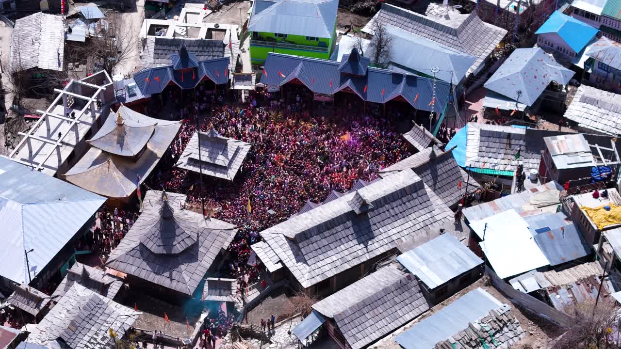 Holi Festival Celebration in a Mountain Village