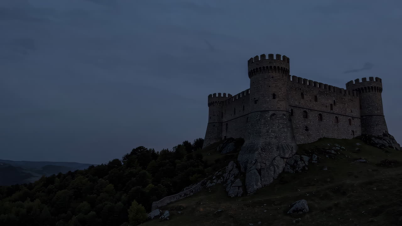 Ancient Castle on a Hilltop at Dusk
