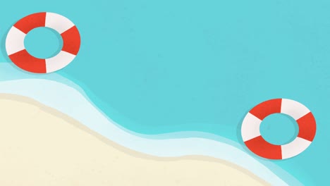 top view beach background with swim ring and sea. aerial view of summer beach animation.