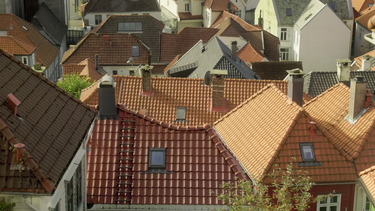 Rootops of the historic wooden houses in downtown Bergen, Norway