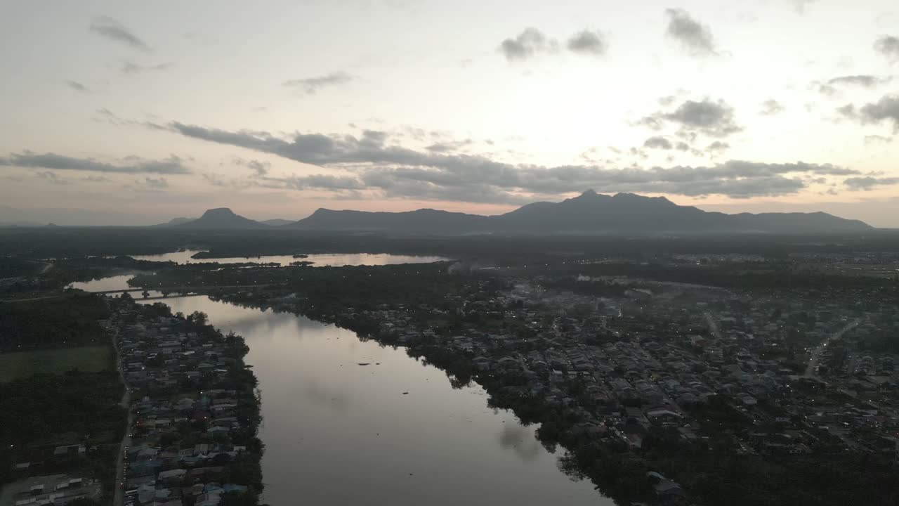Beautiful Aerial Drone View,Evening Summer Time Sunset At Satok Bridge,Kuching,Sarawak #kuching