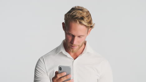 worried man using phone