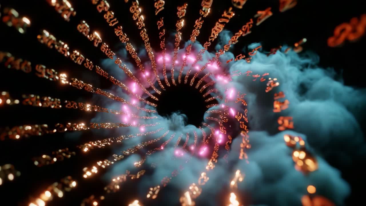 Una visualización fascinante de luz arremolinándose y colores vibrantes que forman una espiral hipnótica, incrustada en nubes y partículas brillantes, creando una sensación de profundidad y asombro cósmico, mostrando creatividad e imaginación.