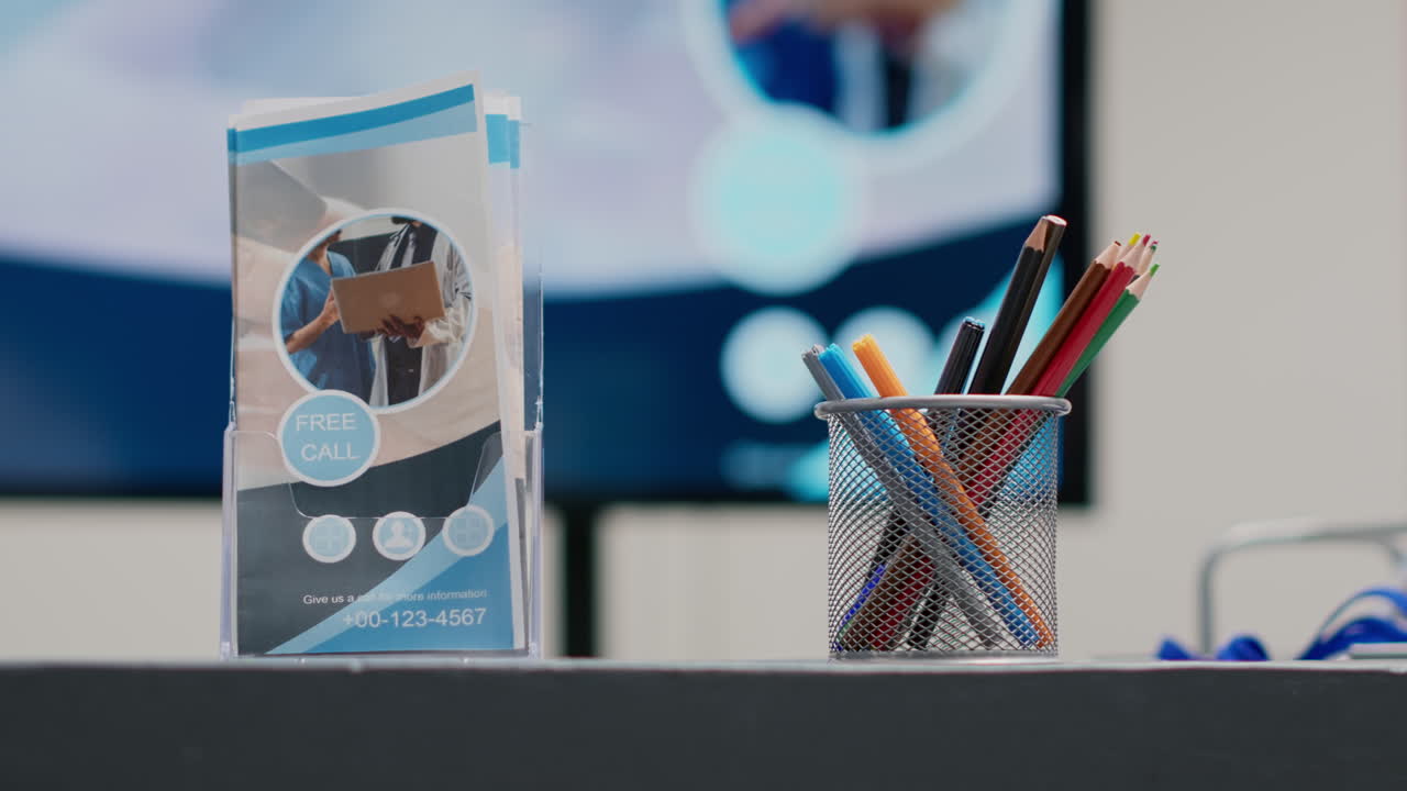 Health center registration counter filled with medical reports