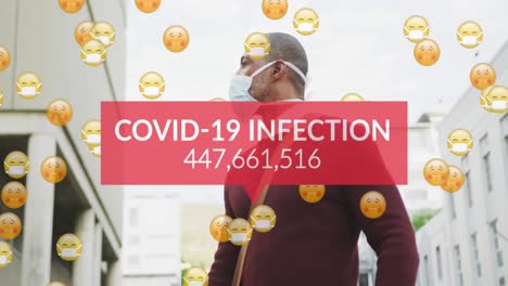 Covid-19-infection-with-increasing-numbers-against-african-american-senior-man-wearing-face-mask