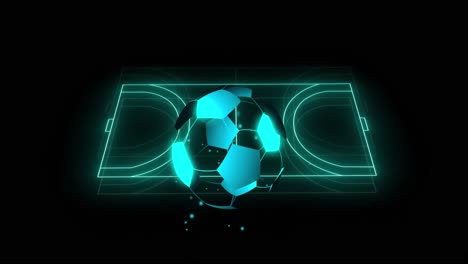 Animation-of-digital-football-over-neon-stadium-on-black-background