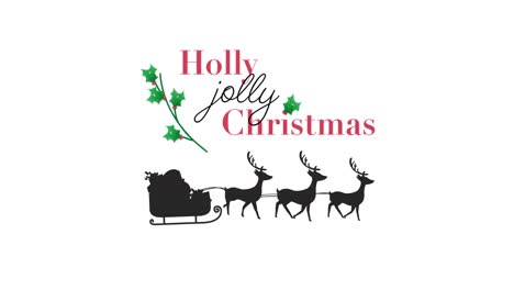 Animation-of-santa-in-sleigh-over-holly-jolly-christmas-text