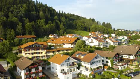 beautiful establishing shot of rural european homes in bavaria