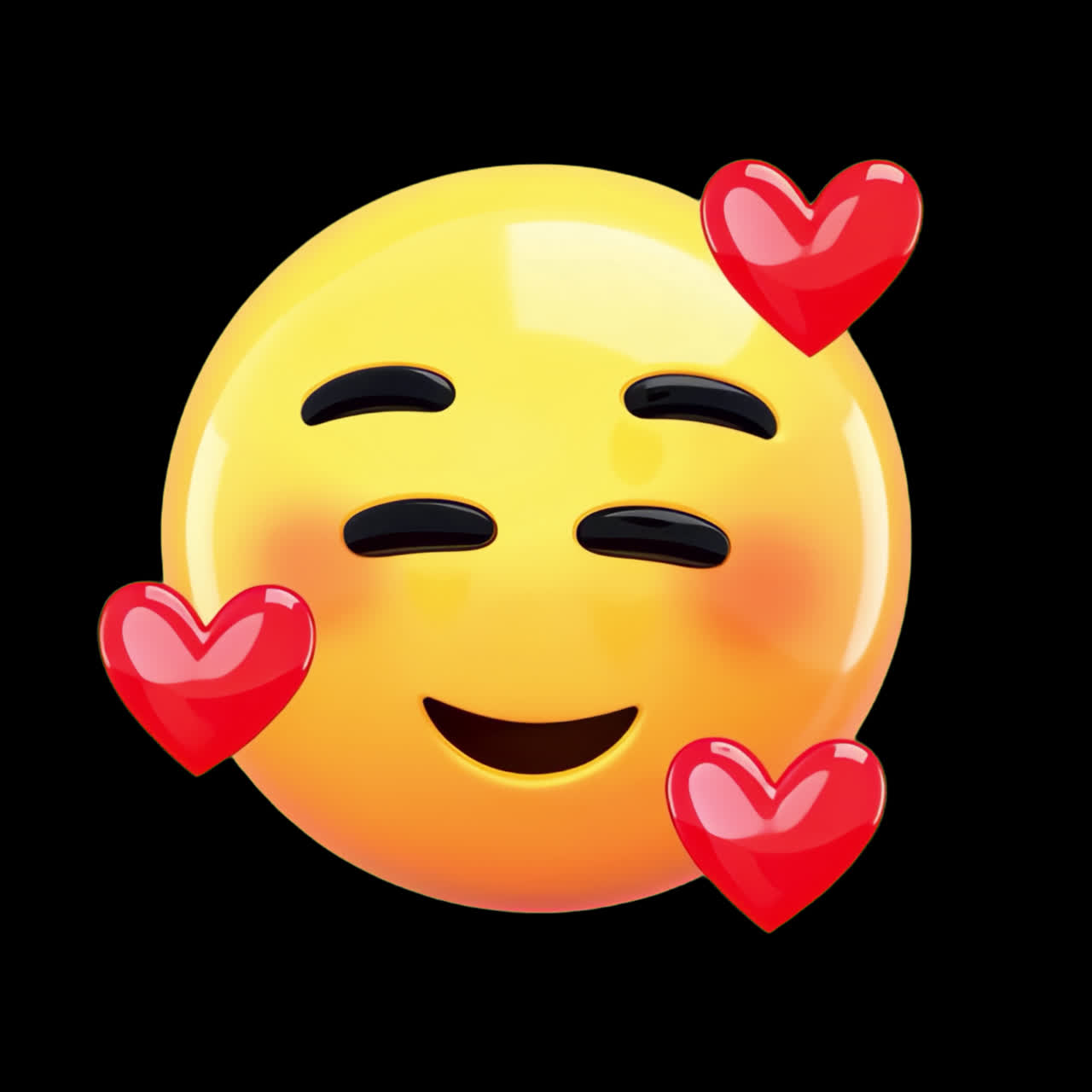 Smiling emoji with hearts animation isolated asset, transparent 4K video, alpha channel, ProRes 4444