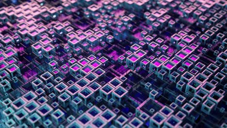 3d animation of colorful glass rows of cubes floating through the prog in 4k, creating an abstract graphic background technology texture. seamless loop 3d render