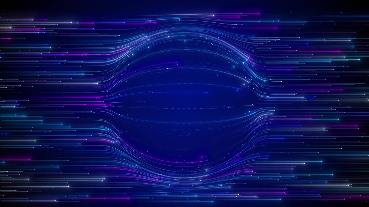 Blue magenta digital line background flowing data streams glowing dots curved center futuristic