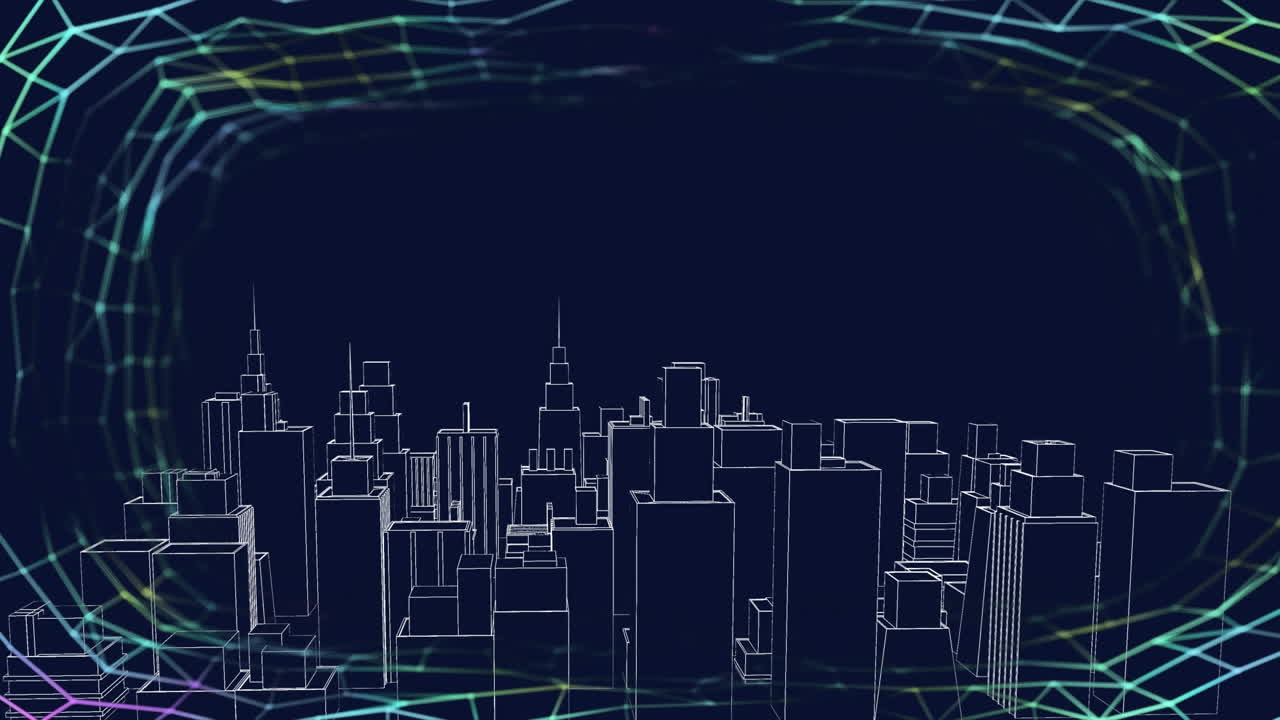 검은색 배경에 연결 네트워크를 통해 디지털 도시의 애니메이션