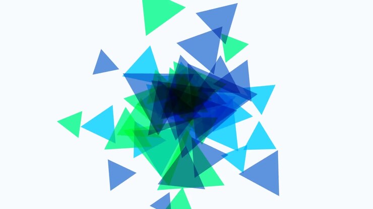 Abstract Motion Background with Floating Blue and Green Triangles