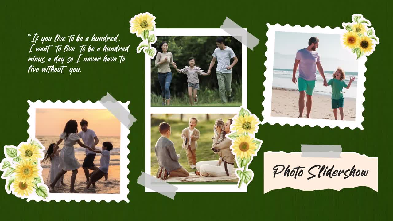 Family Photo Slideshow with Happy Memories and Sunflowers