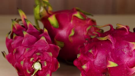 Close-up view of dragon fruits on display