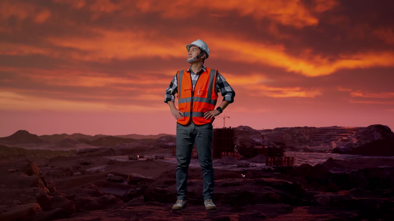 Engineer at a Mining Site Sunset