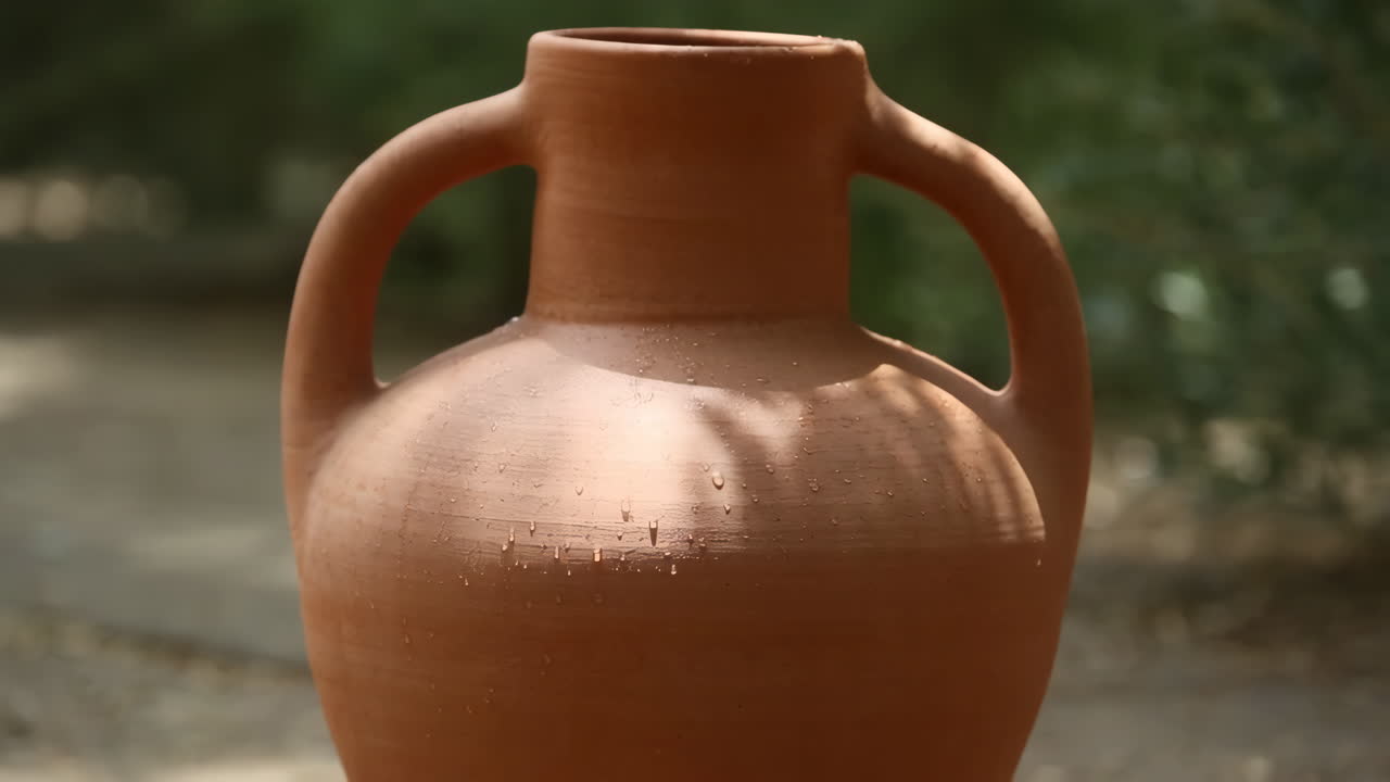 Clay Vase with Water Droplets
