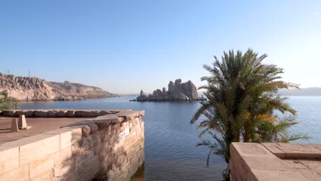 View-of-rocks-in-the-Nile-river-from-Philae-temple-in-Aswan,-Egypt