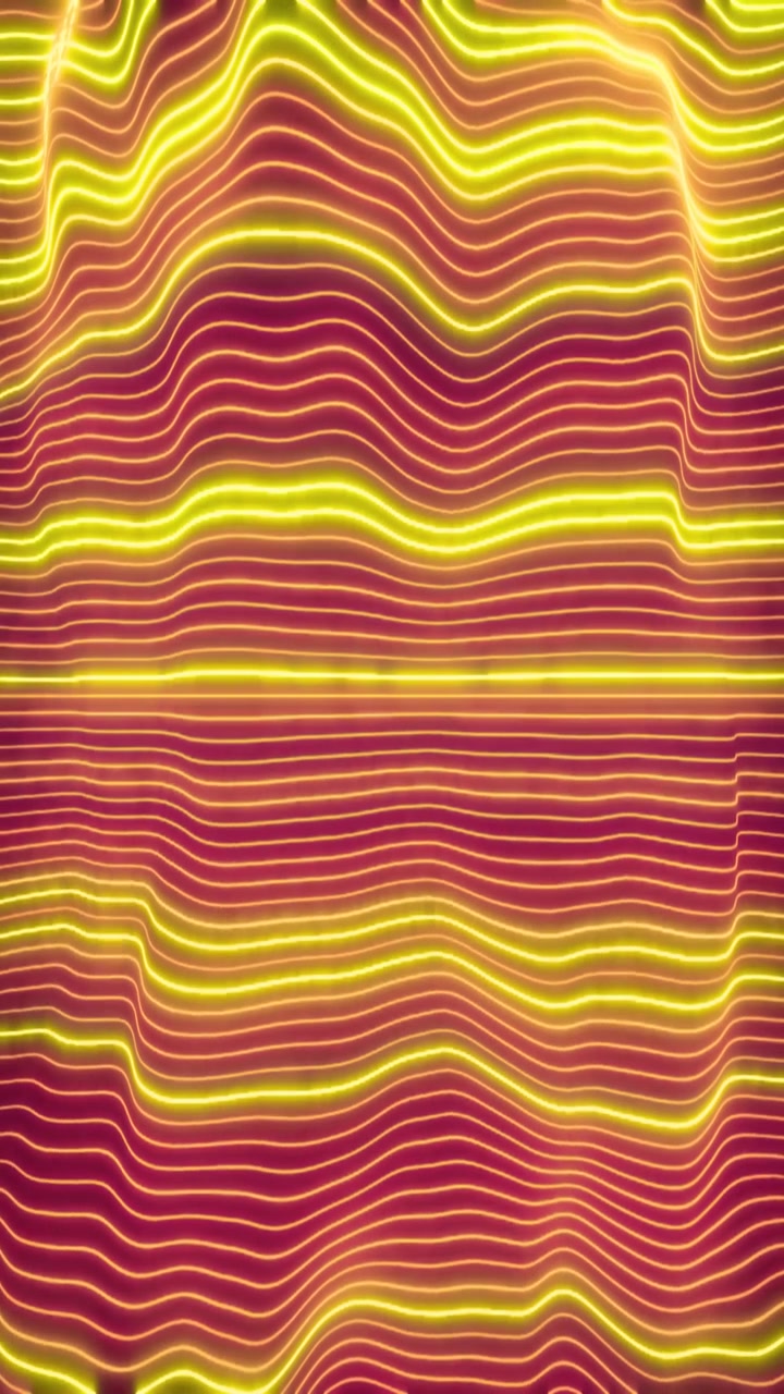 Abstract Neon Yellow Wavy Lines Moving on Dark Red Background