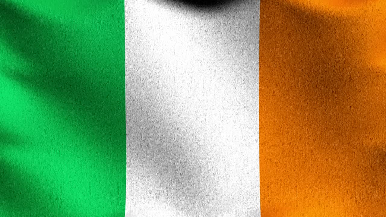 bucle sin costura 4k vdo. bandera nacional de irlanda soplando en el viento aislado. diseño abstracto patriótico oficial. ilustración de renderización 3d del símbolo del signo ondulante.