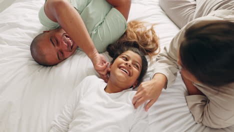 family, bedroom and tickle in morning with laugh