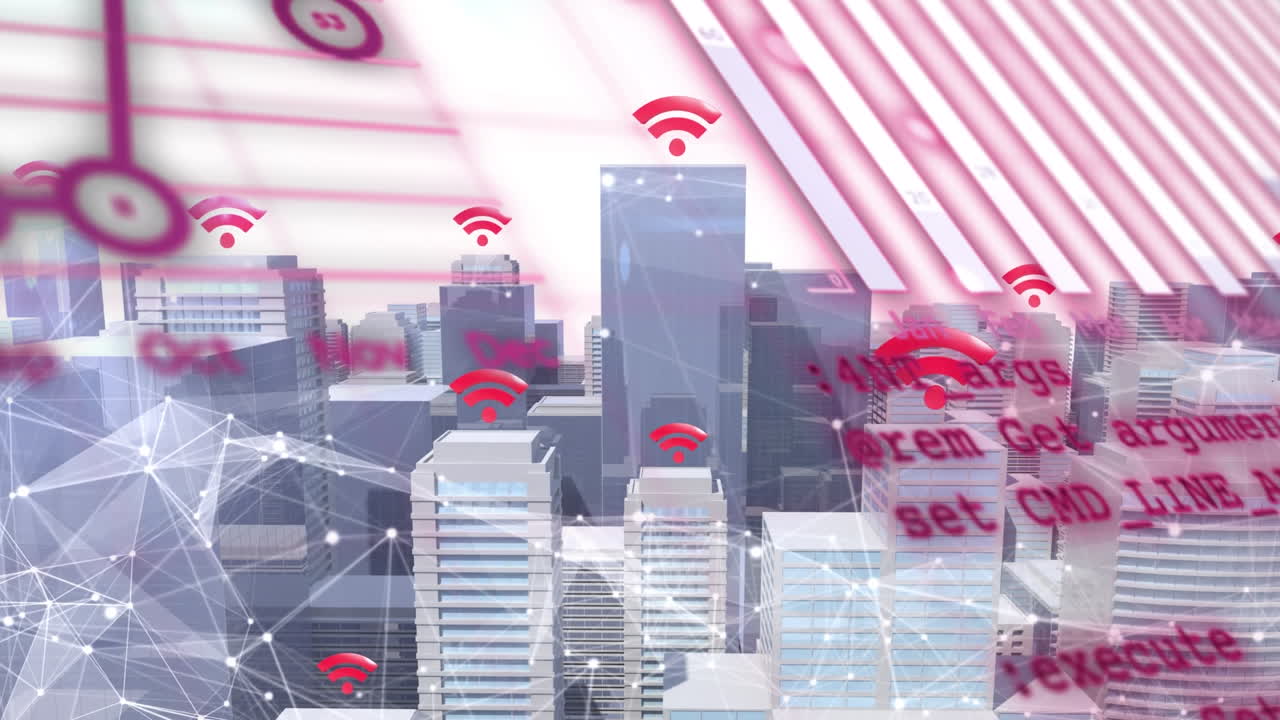 animación del procesamiento de datos sobre el paisaje urbano