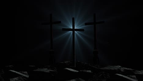three-crosses-on-the-rocks-silhouette-and-night-stars-background