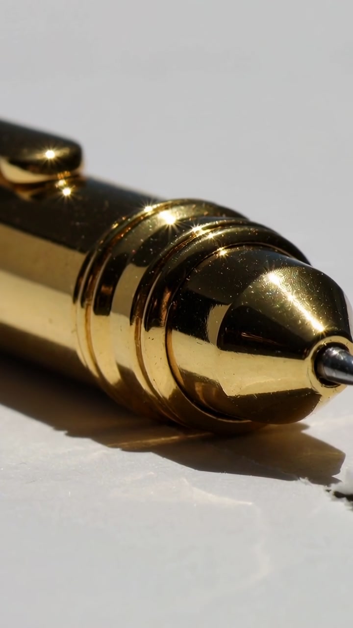 Macro Shot of a Golden Pen Tip Extending and Retracting