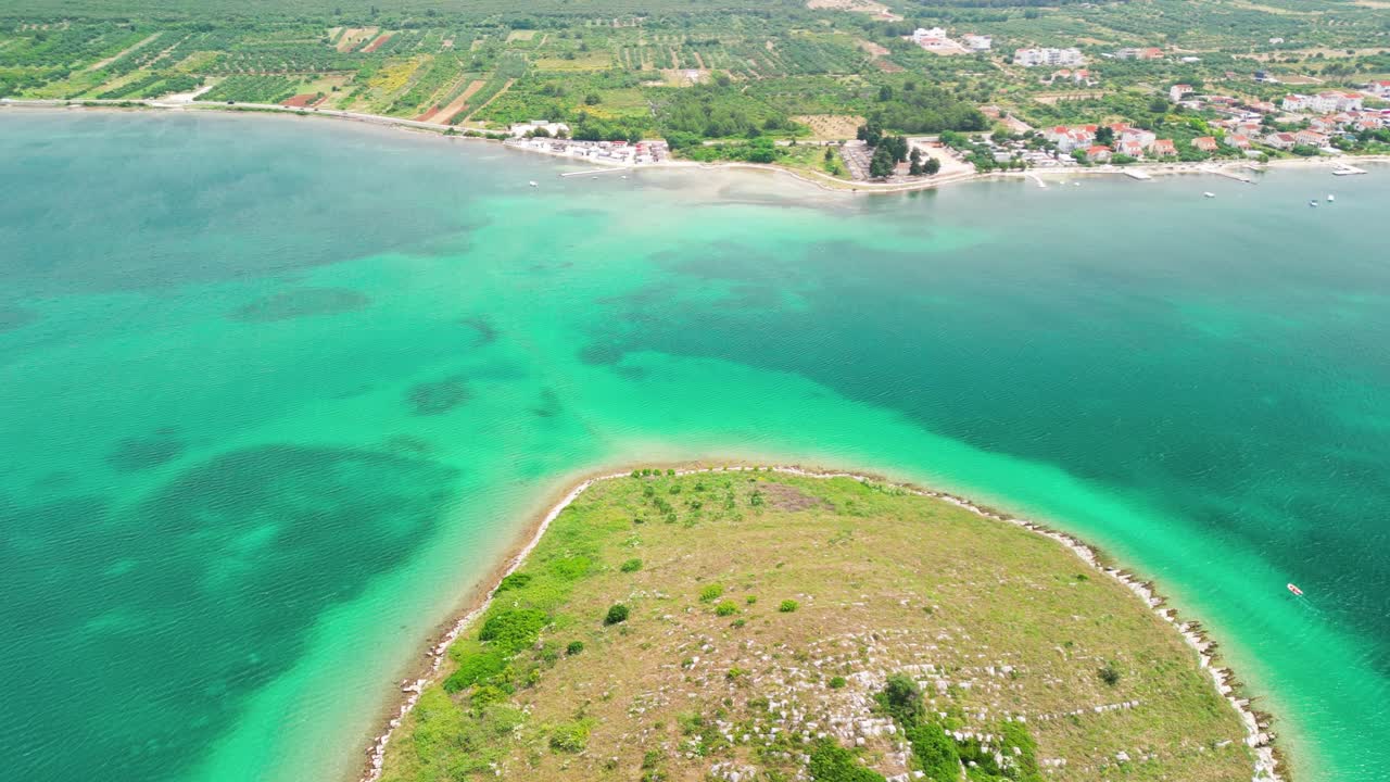 Rotating aerial view over Croatia's Heart Island, also known as &amp;quot;Galesnjak&amp;quot; or &amp;quot;Island of Love,&amp;quot; an small, heart-shaped island situated in the Adriatic Sea